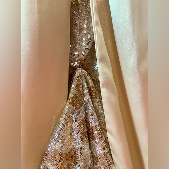 Gold & Silver Sequin Floor Length Sweetheart Strapless Prom Dress Evening Gown - Picture 5 of 13